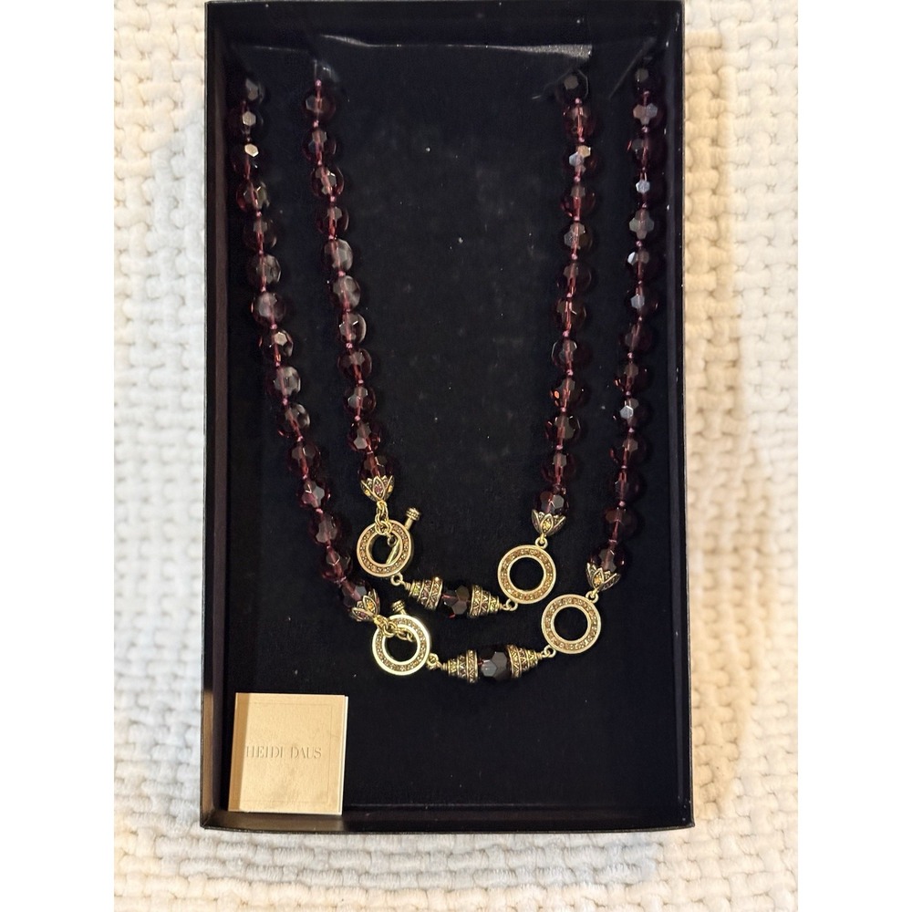 Heidi Daus Burgundy Crystal Beaded Toggle Necklace 2 Lengths 491061 NEW